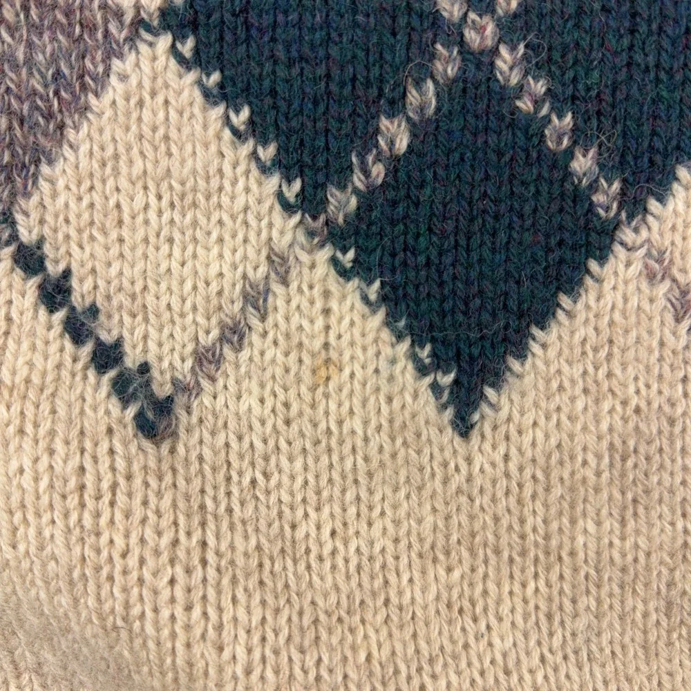 VTG Umberto Sweater Men Medium Tan Argyle 100% Virgin Shetland Wool Crewneck 90s